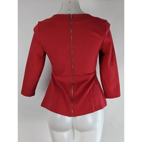Portmans Womens Top Size Medium Red Long Sleeve V-Neck Zip-up Fitted Blouse - Picture 4 of 9